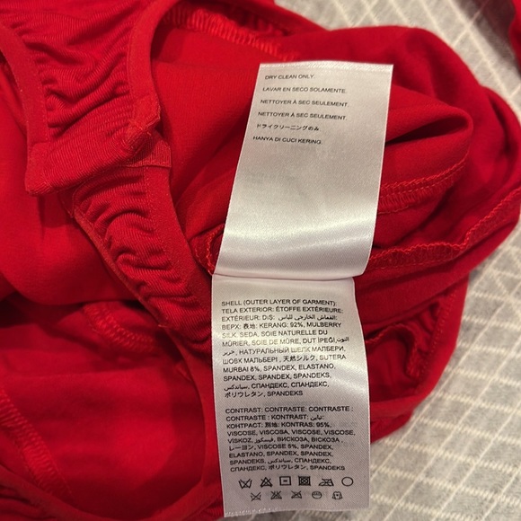 Bebe Cutout Sleeve Silk Wrap Bodysuit Cherry Red XS - Picture 6 of 7